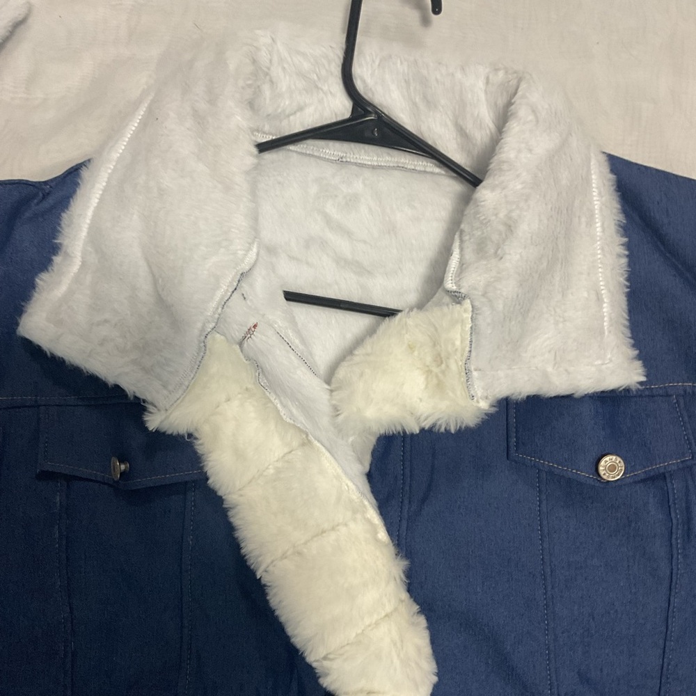 NWOT Winter Fluffy Fleece Lined Denim Jean Jacket Button Down Warm Denim Coat L - Picture 8 of 12